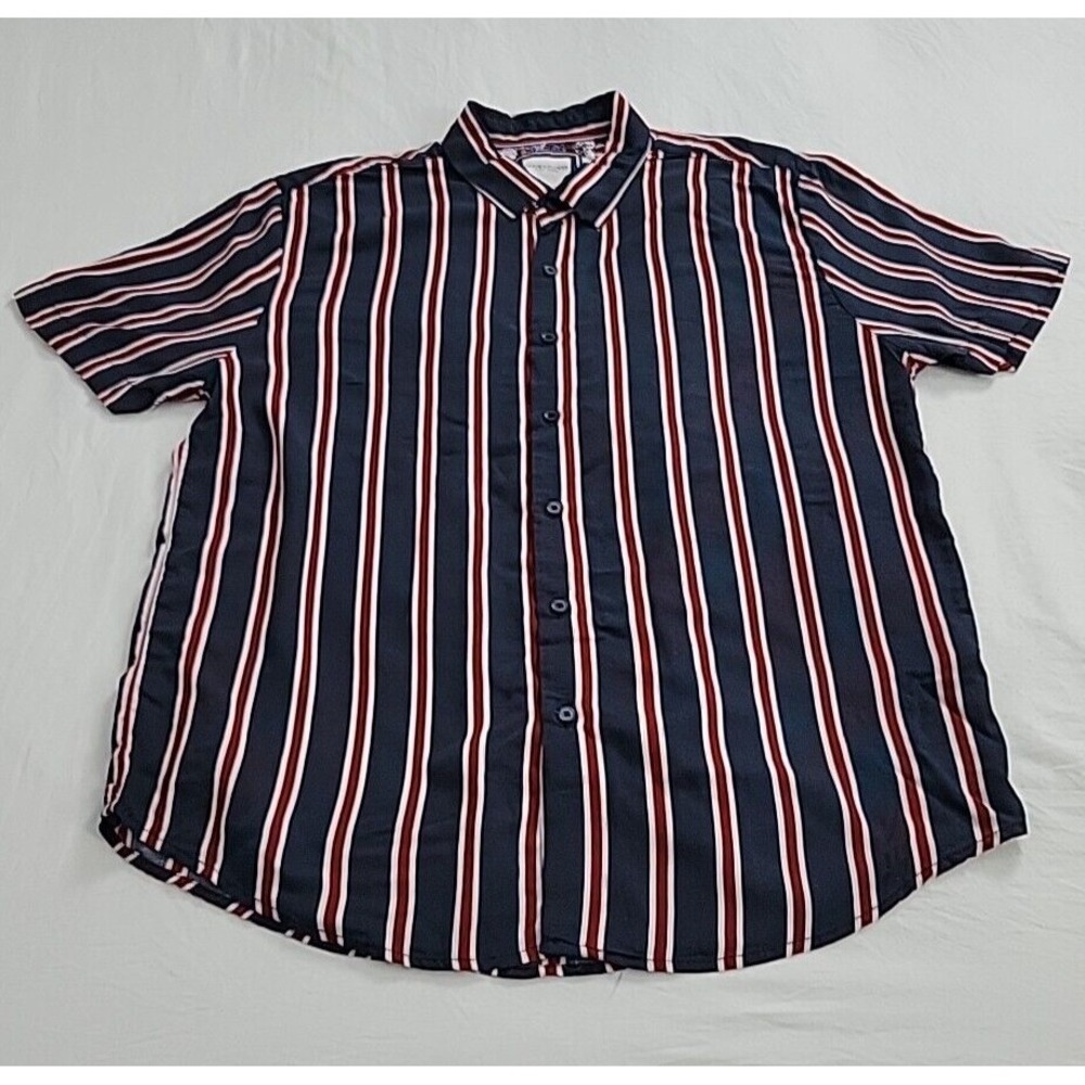 Denim & Flower Ricky Singh Mens Shirt Large Blue Striped Short Sleeve Viscose